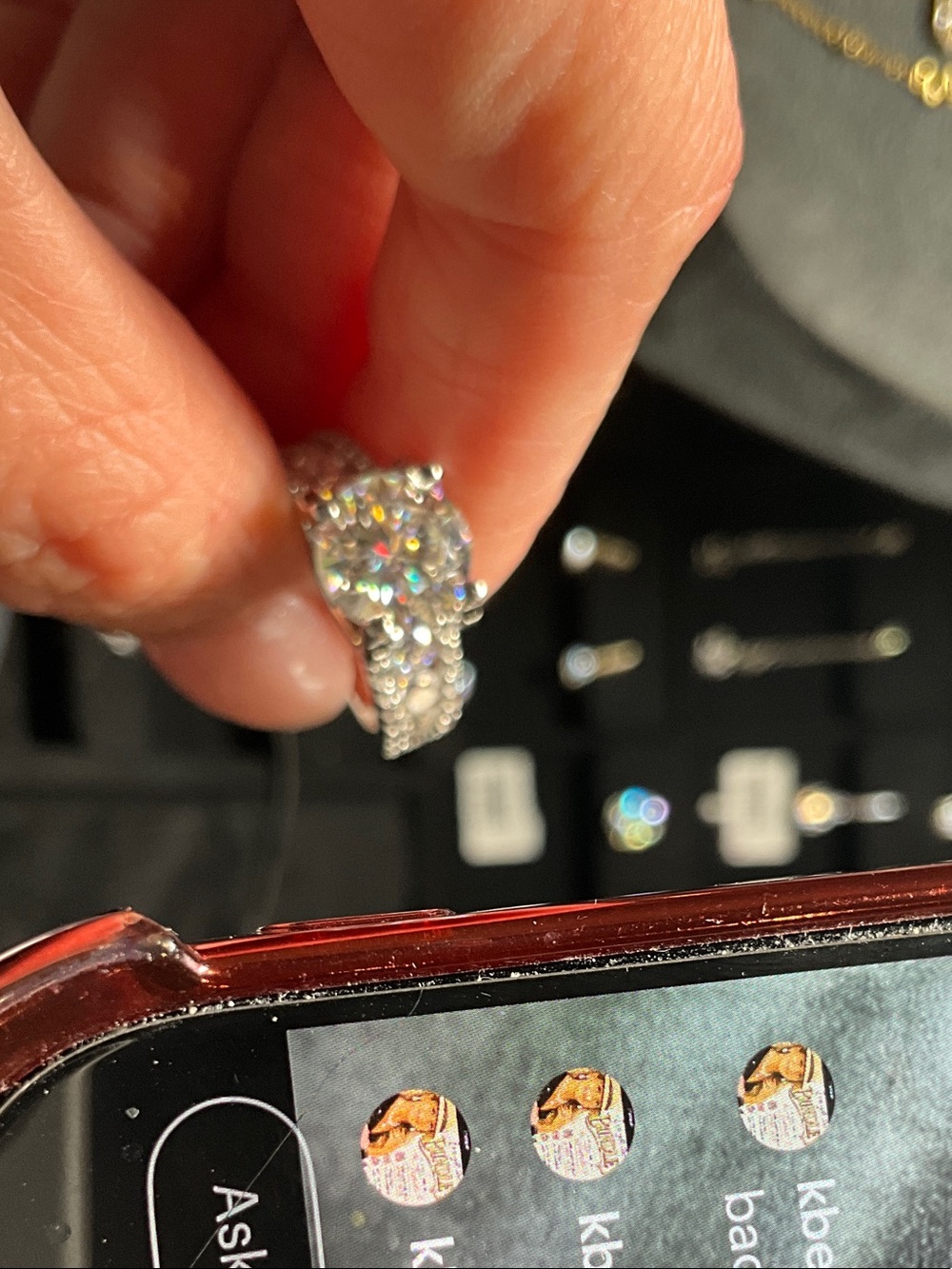 Silver Tone moissanite Halo Engagement Ring
